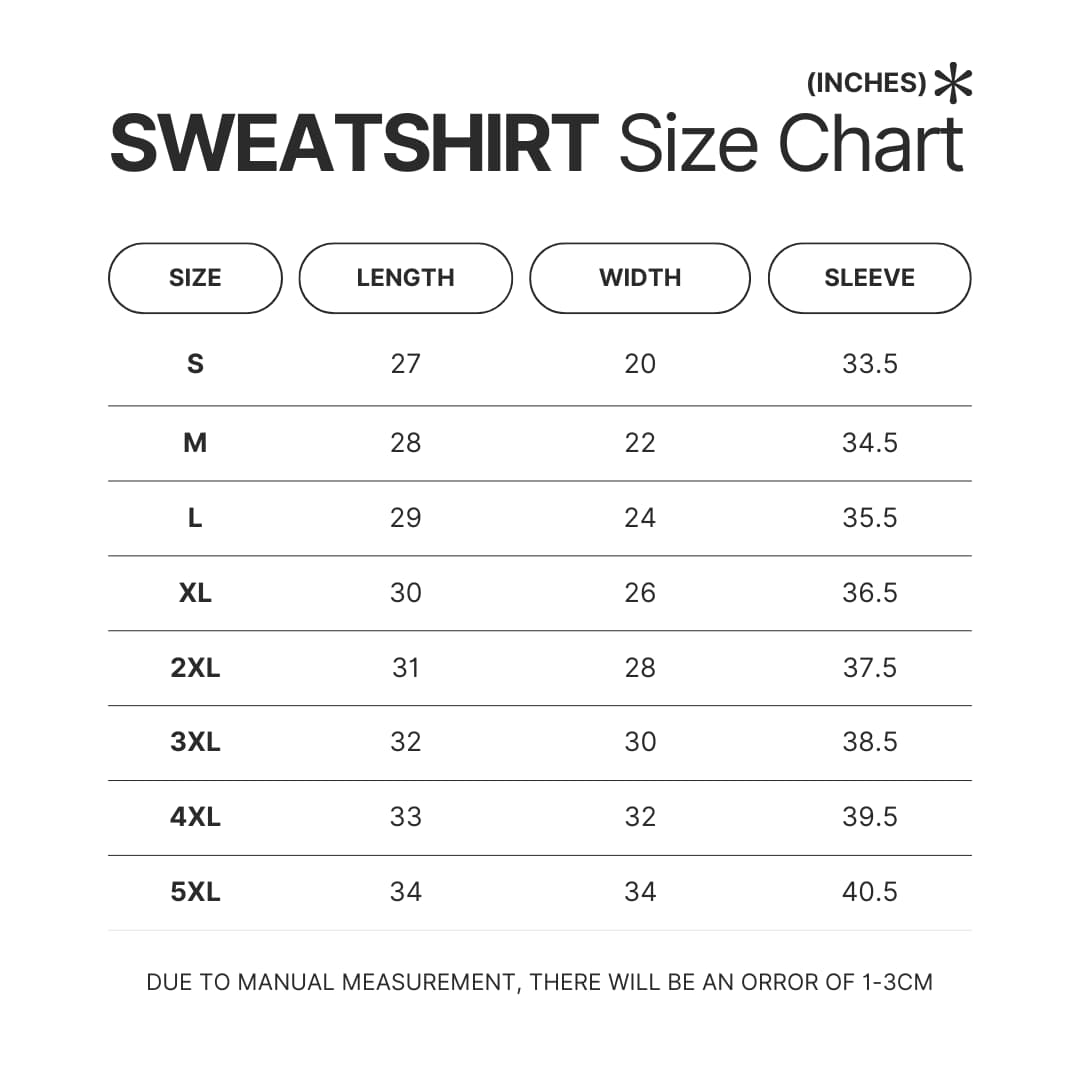 Sweatshirt Size Chart - Dragon Ball Daima Merch