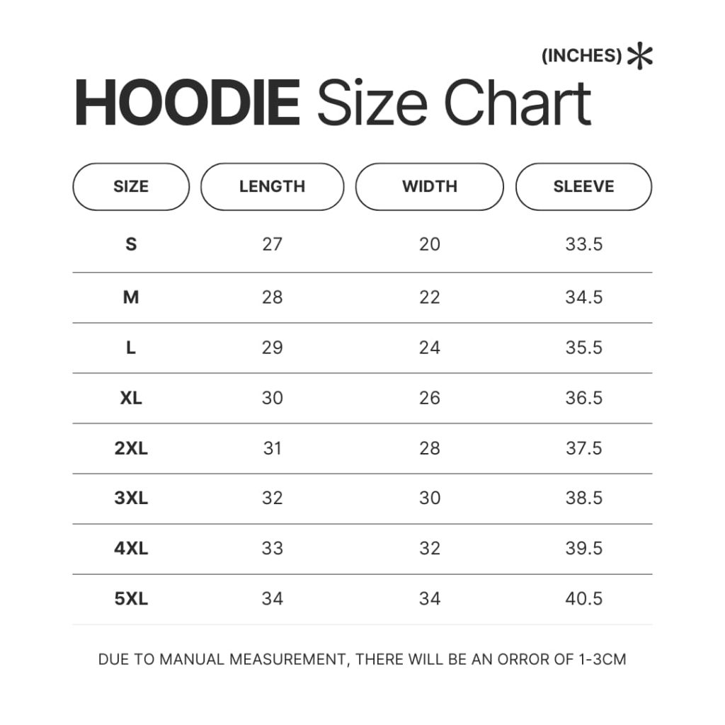 Hoodie Size Chart - Dragon Ball Daima Merch