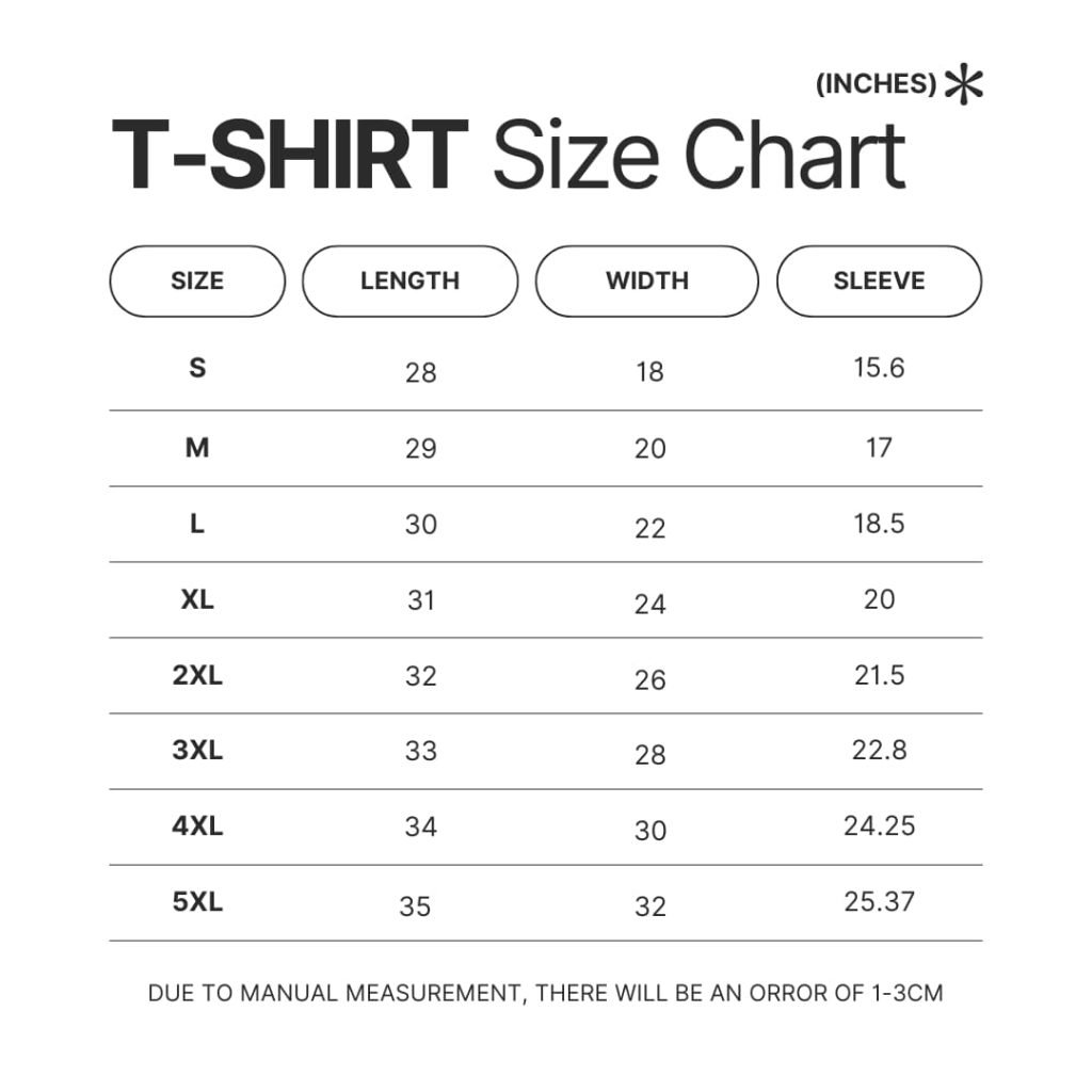 T shirt Size Chart - Dragon Ball Daima Merch