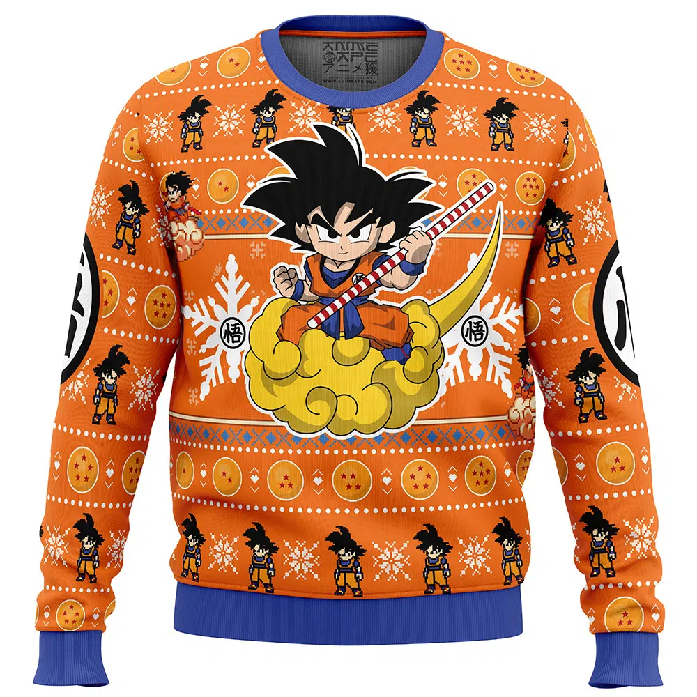 Christmas Goku Dragon Ball Z Ugly Christmas Sweater FRONT mockup - Dragon Ball Daima Merch