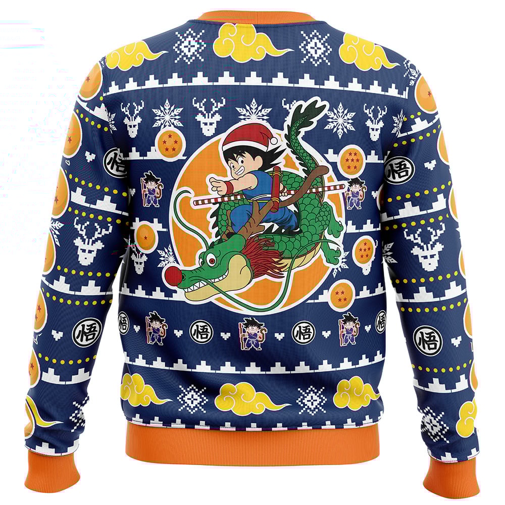 Christmas Kid Goku and Shenron Dragon Ball Z Ugly Christmas Sweater BACK mockup - Dragon Ball Daima Merch