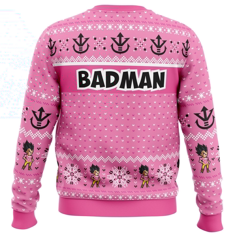 Compliment Vegeta Badman DBZ Ugly Christmas Sweater BACK mockup - Dragon Ball Daima Merch
