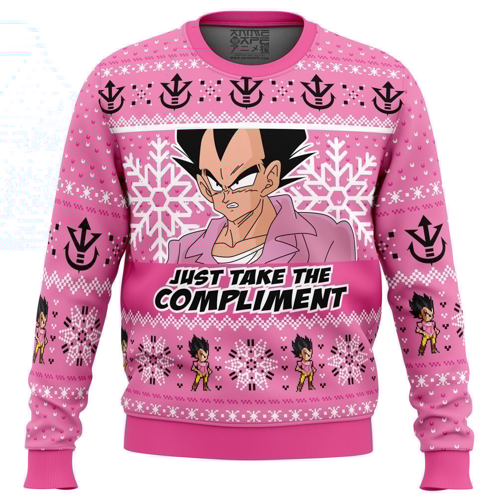 Compliment Vegeta Badman DBZ Ugly Christmas Sweater FRONT mockup - Dragon Ball Daima Merch