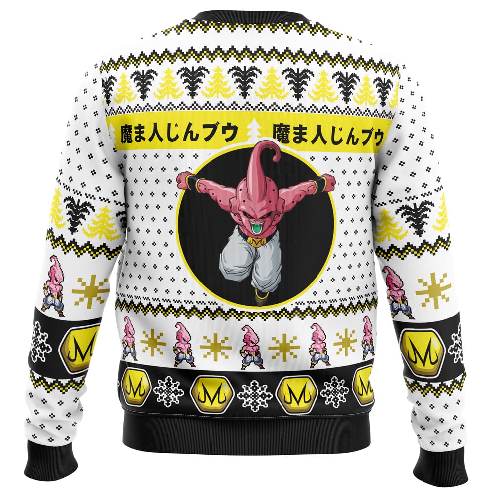 Kid Buu Face DBZ Ugly Christmas Sweater BACK mockup - Dragon Ball Daima Merch